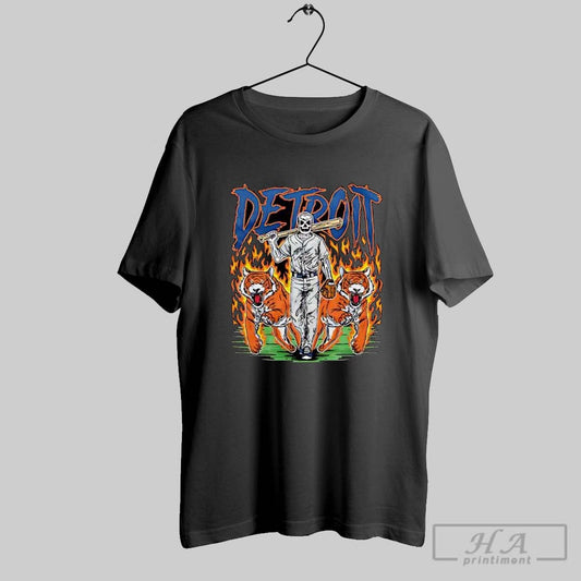 Detroit Baseball Tigers Graphic Skeleton Shirt Hoodie Sweater Longsleeve And V Neck