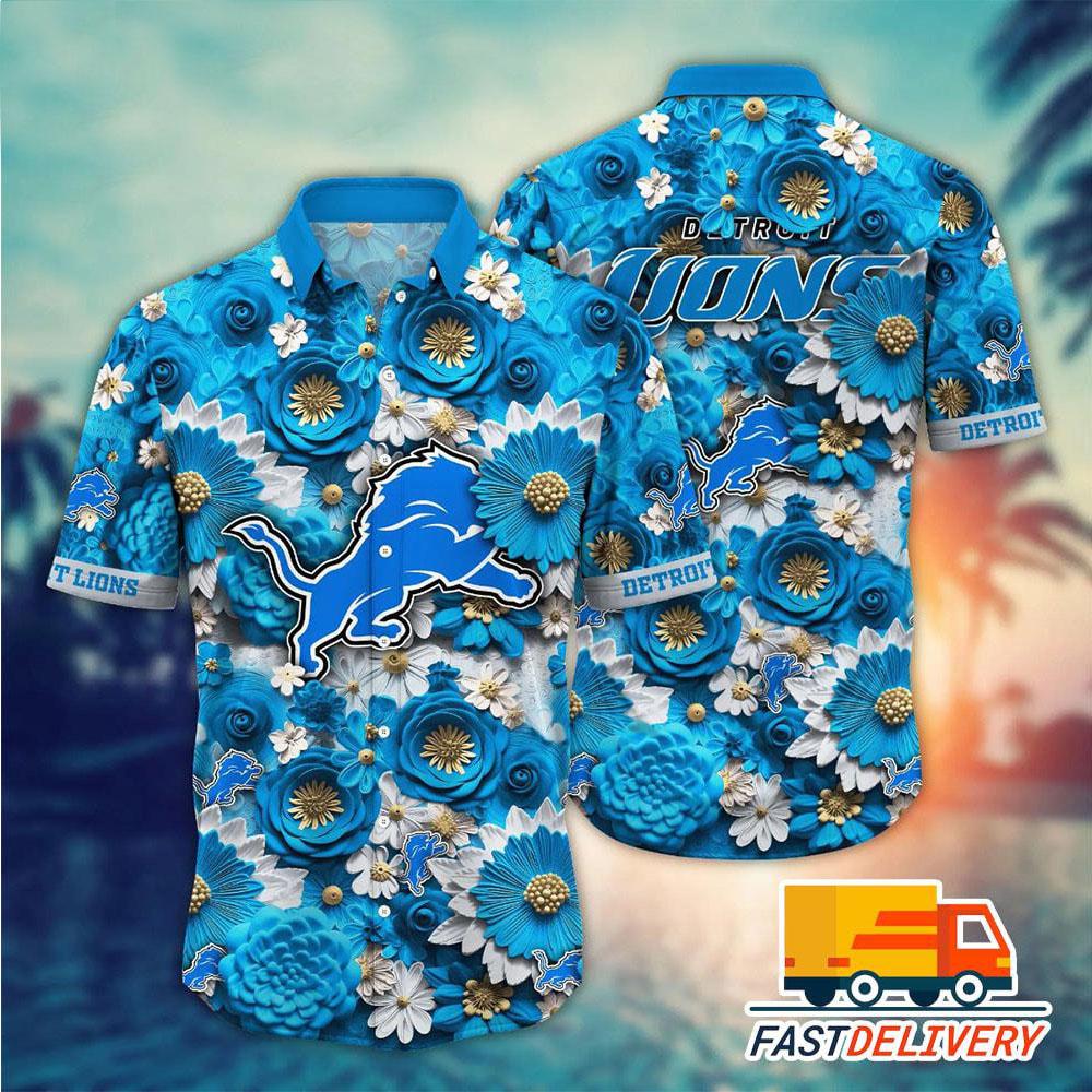 Detroit Lions Floral Hawaiian Shirt Blue Blossom Design 457400