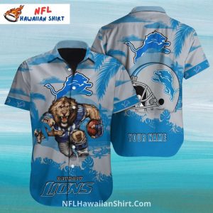 Detroit Lions Hawaiian Shirt With Roaring Lion And Helmet