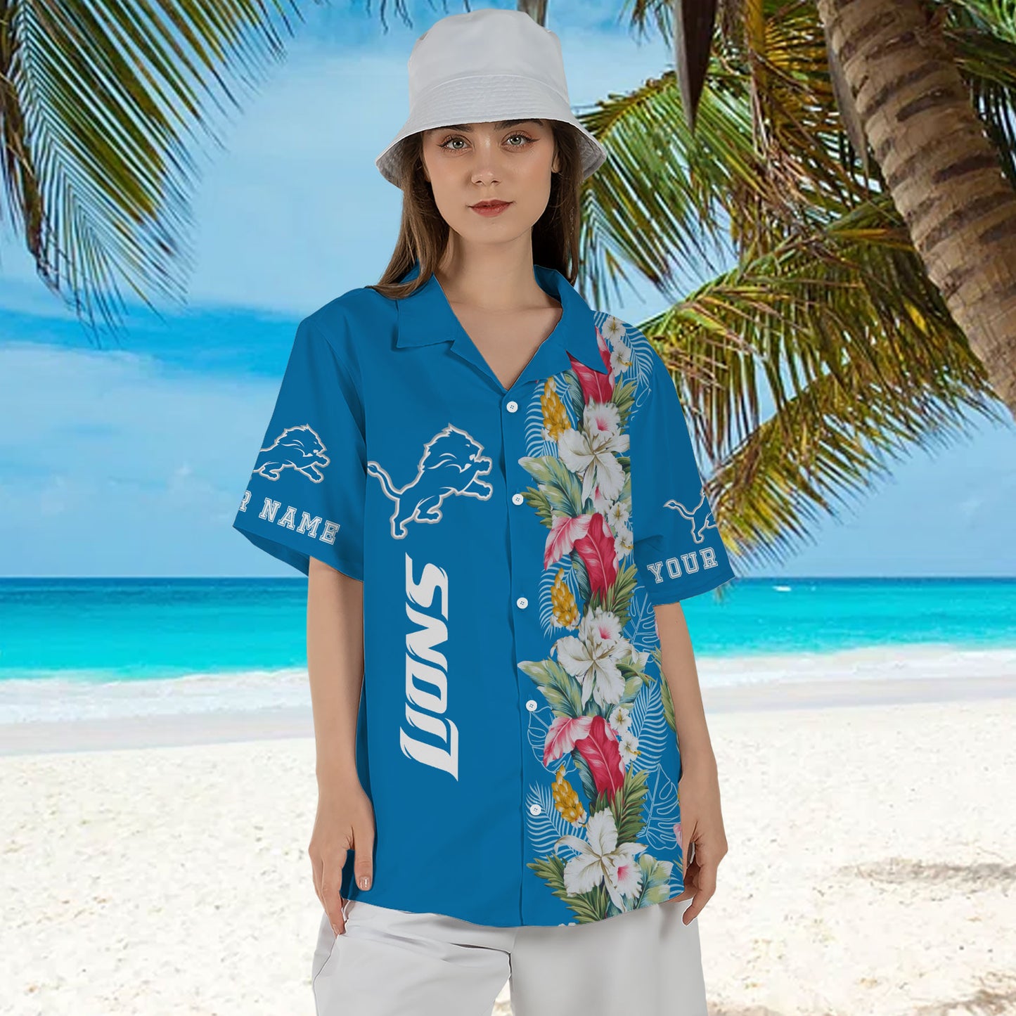 Detroit Lions Hawaiian Shirt Island Bloom Design by