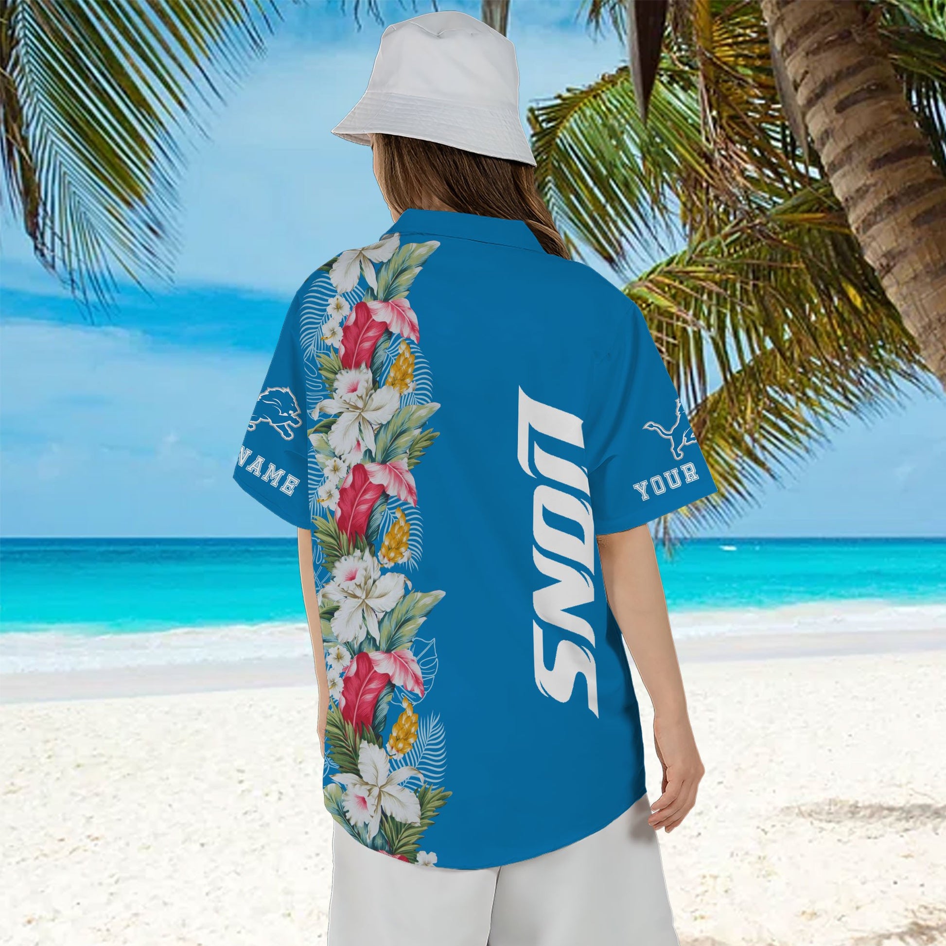 Detroit Lions Hawaiian Shirt Island Bloom Design by