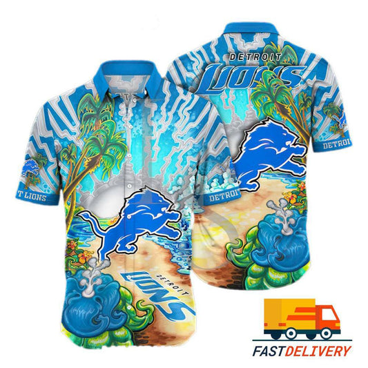 Detroit Lions Hawaiian Shirt Ocean Wave Design 582010