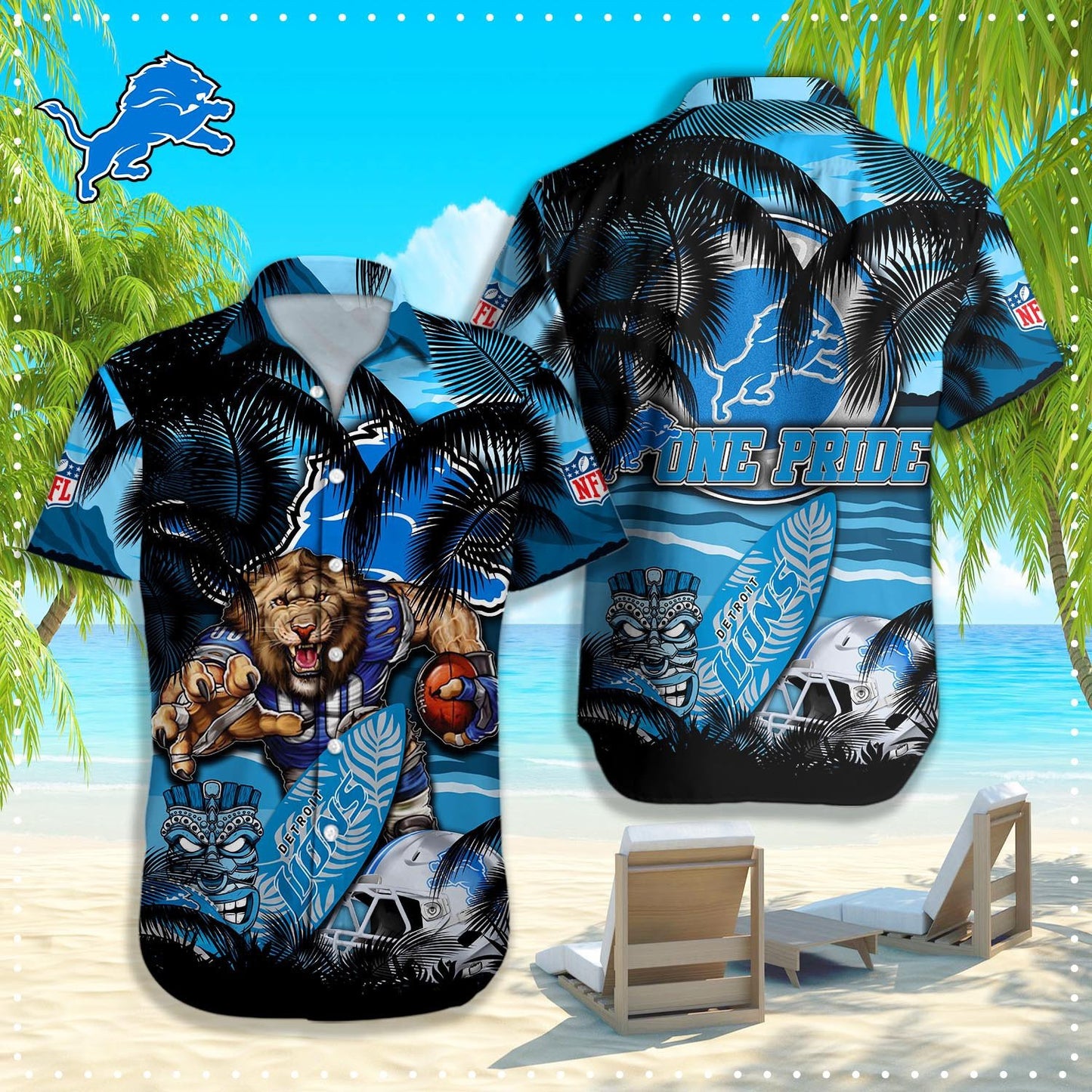 Detroit Lions Tiki Hawaiian Shirt One Pride Design 768429