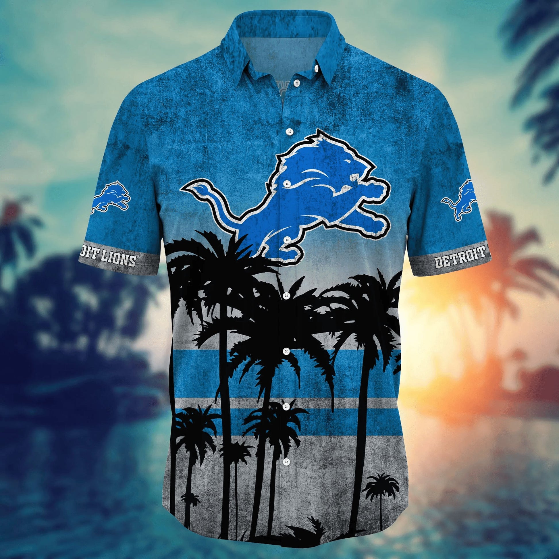 Detroit Lions Hawaiian Shirt Palm Horizon Design 468679