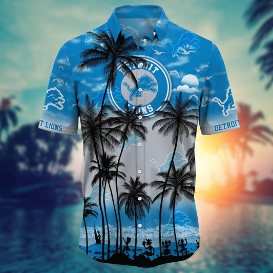 Detroit Lions Hawaiian Shirt with Skyline and Palms Design 243607