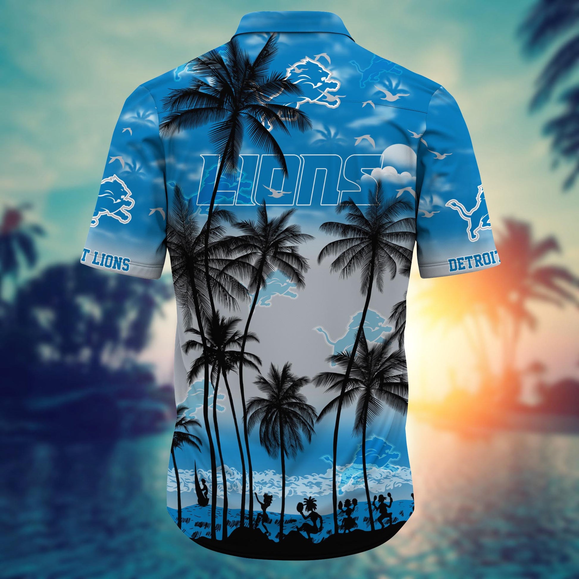 Detroit Lions Hawaiian Shirt with Skyline and Palms Design 243607