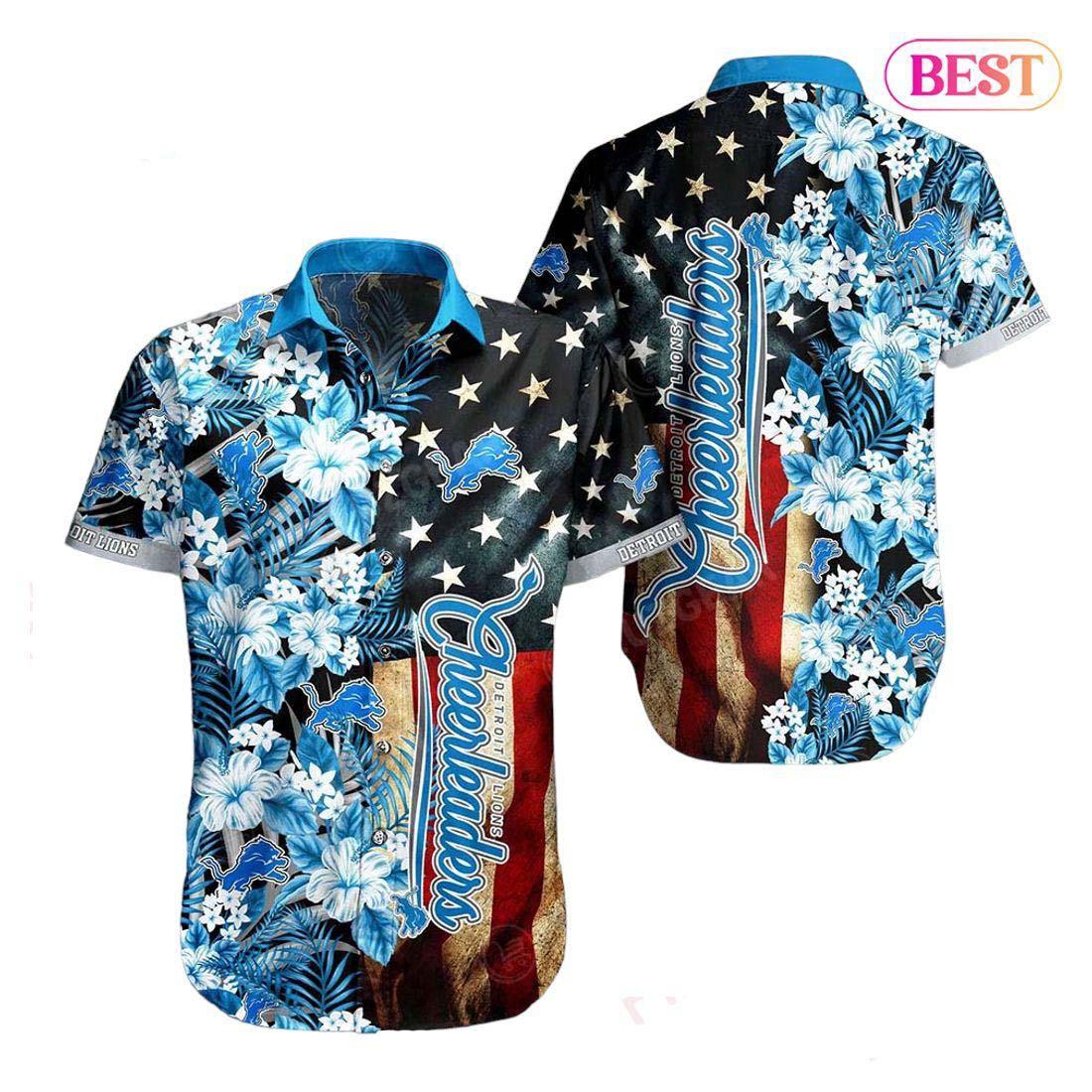 Detroit Lions Hawaiian Shirt Stars Stripes Design 568439
