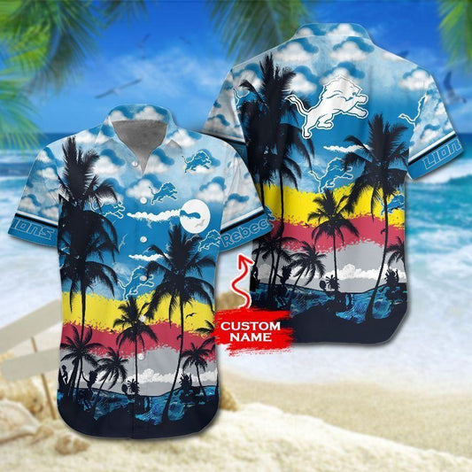 Detroit Lions Hawaiian Shirt Sunset Palm Design 853185