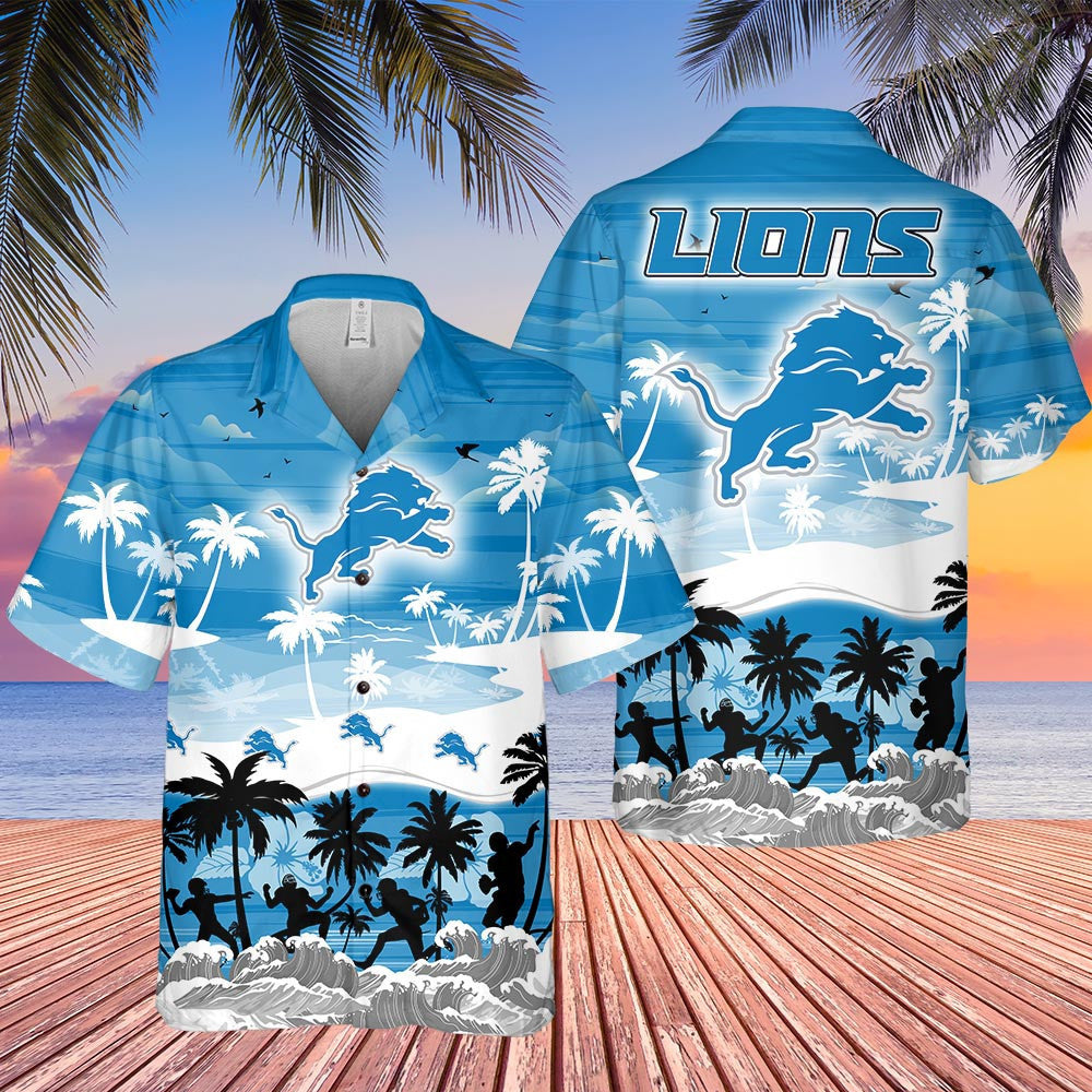 Detroit Lions Hawaiian Shirt Sunset Shores Design 381801