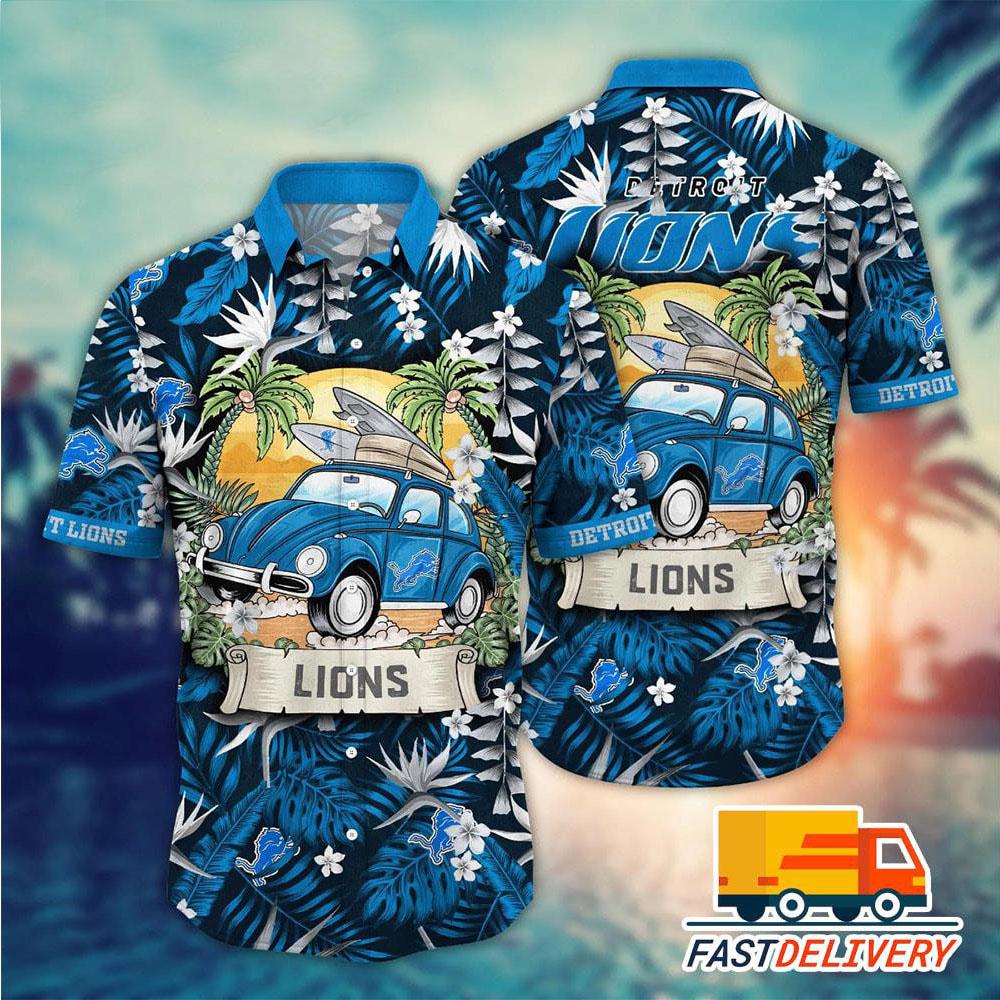 Detroit Lions Hawaiian Shirt Surf Wagon Design 354748