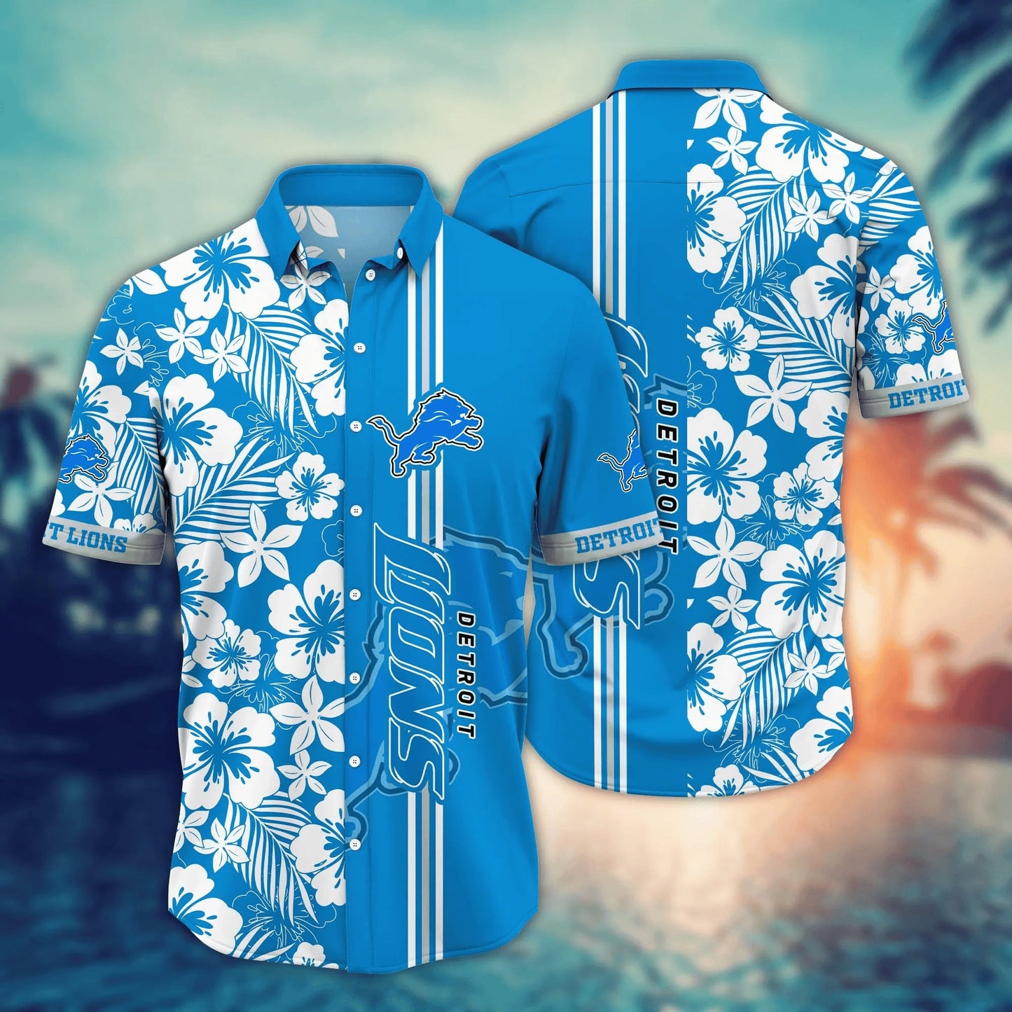 Detroit Lions Hawaiian Shirt Tropical Stripe Design 452267