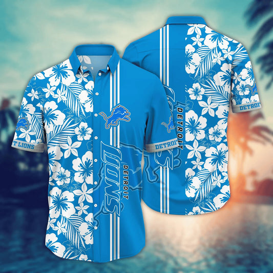 Detroit Lions Hawaiian Shirt Tropical Stripe Design 452267