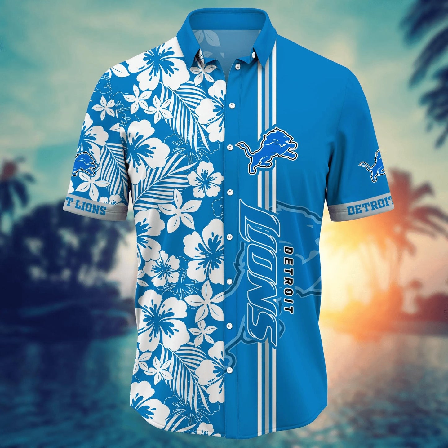 Detroit Lions Hawaiian Shirt Tropical Stripe Design 452267