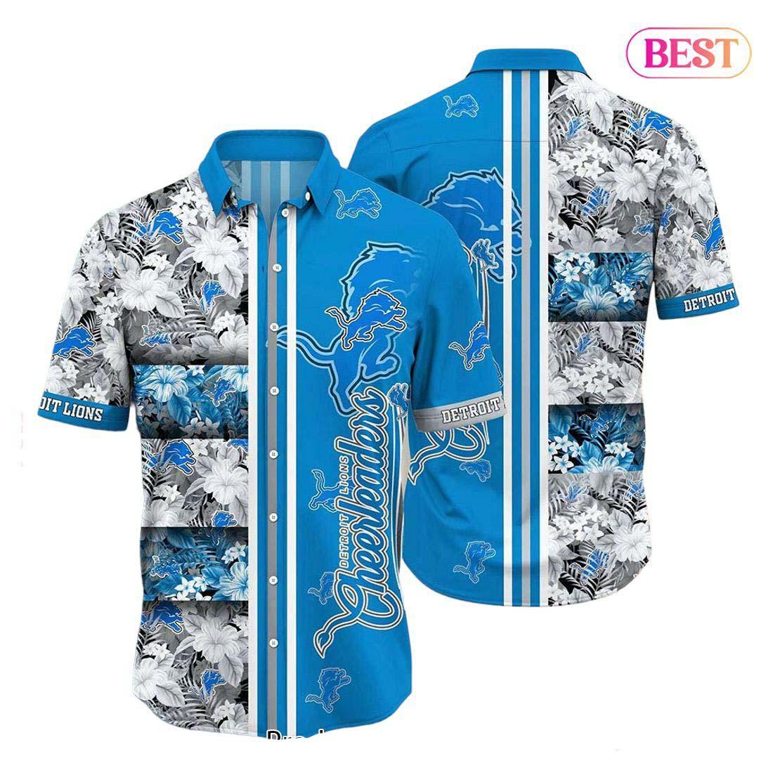 Detroit Lions Hawaiian Shirt Tropical Wave Design 258181