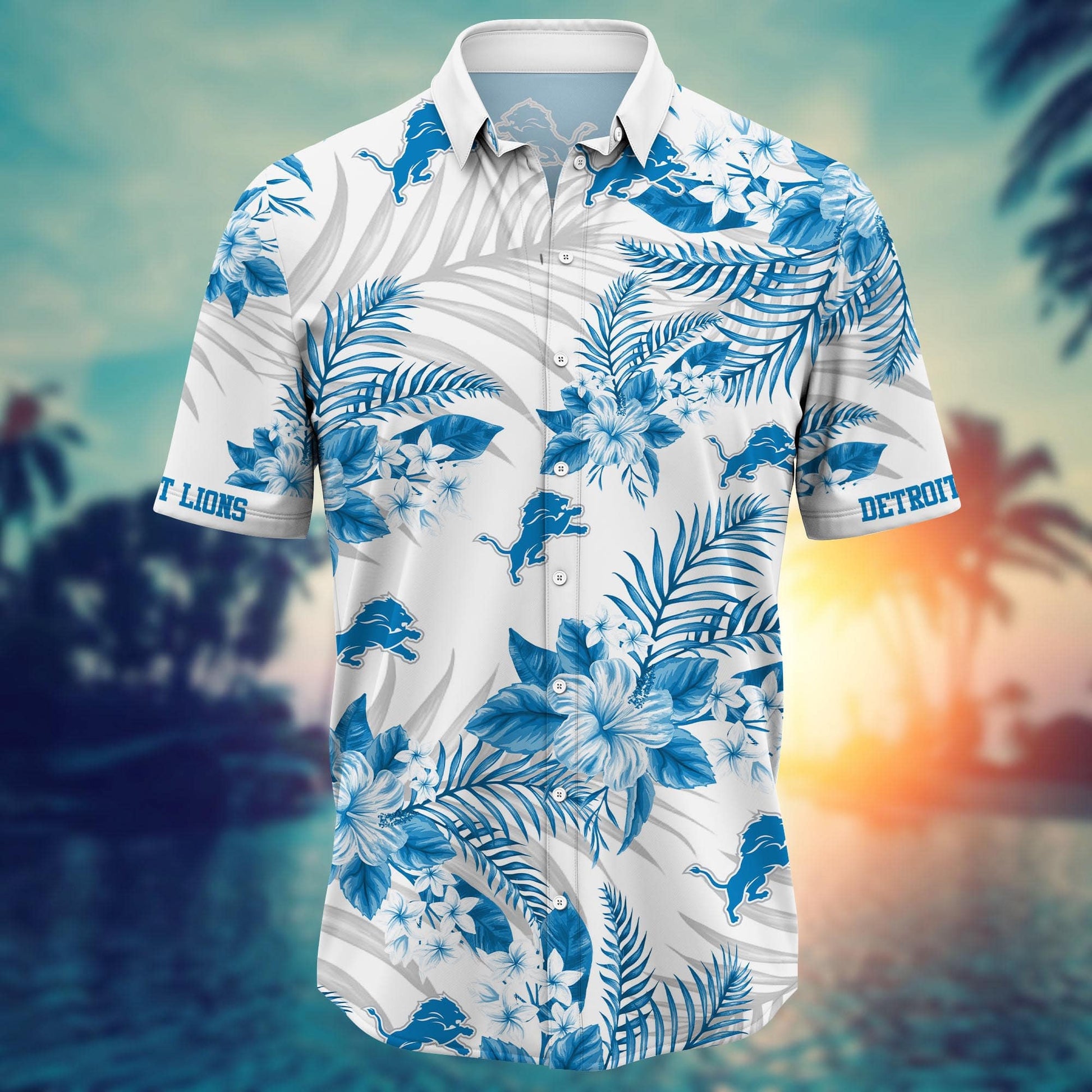 Detroit Lions Hawaiian Shirt White Tropics Design 119639