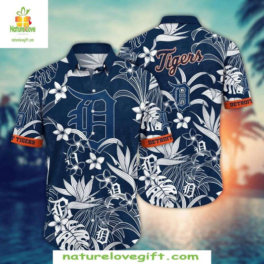 Detroit Tigers Hawaiian Shirt Floral Monochrome MLB Baseball Apparel
