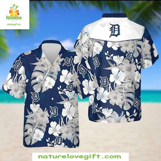 Detroit Tigers Hawaiian Shirt Blue Floral MLB Baseball Apparel AJ8V7VM5