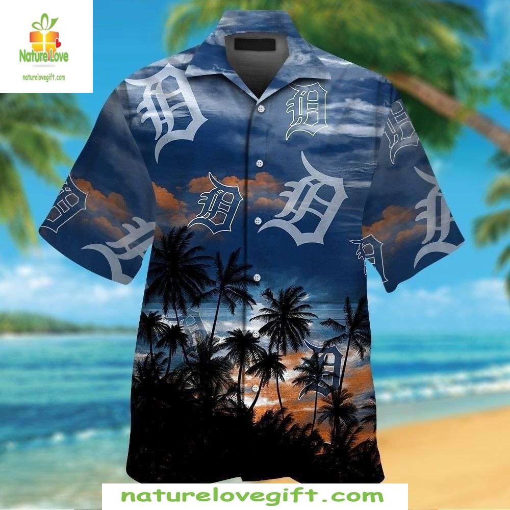 Detroit Tigers Hawaiian Shirt MLB Baseball Palm Sunset Style 3YNJY0AV