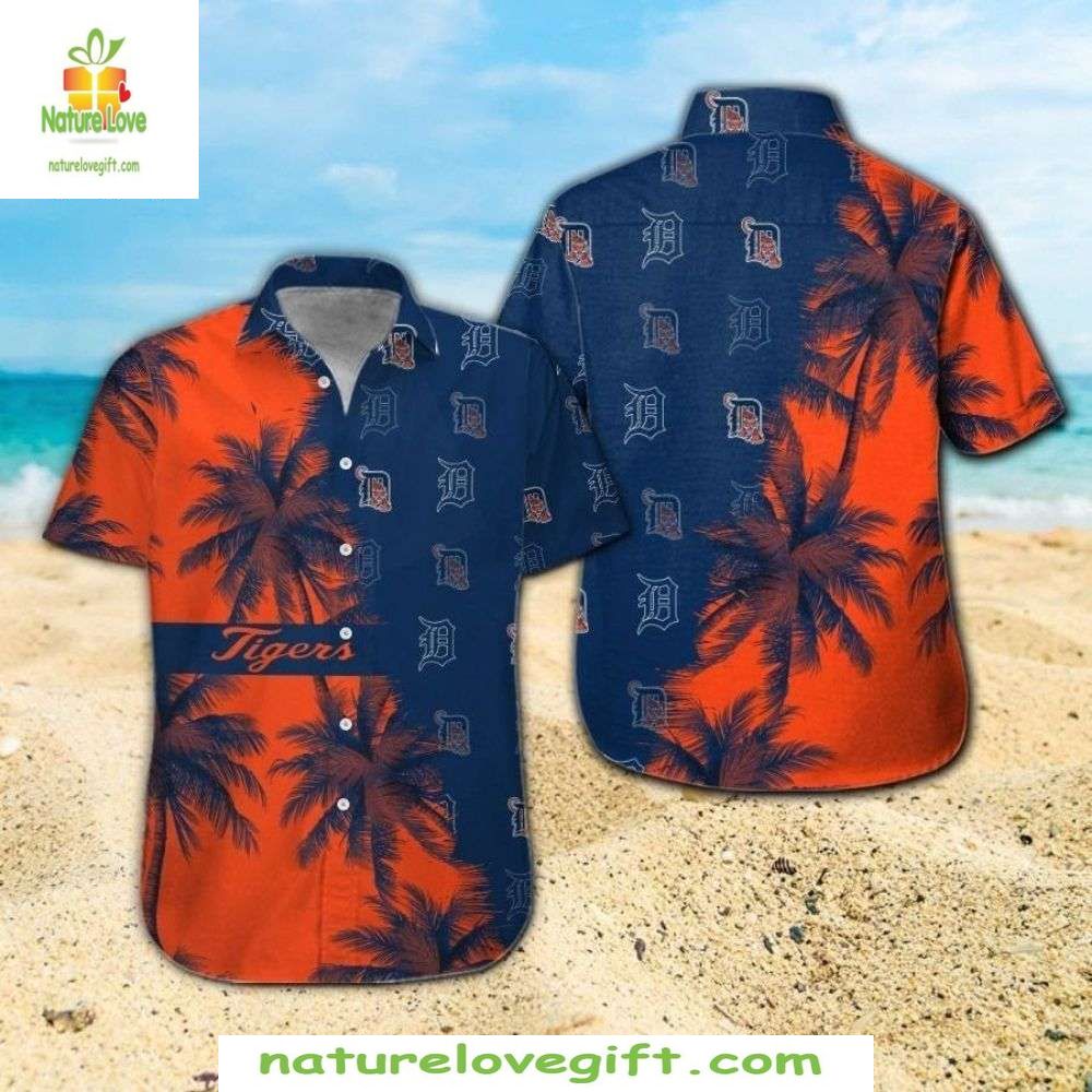 Detroit Tigers Hawaiian Shirt Sunset Palms Split Design MLB Baseball Apparel