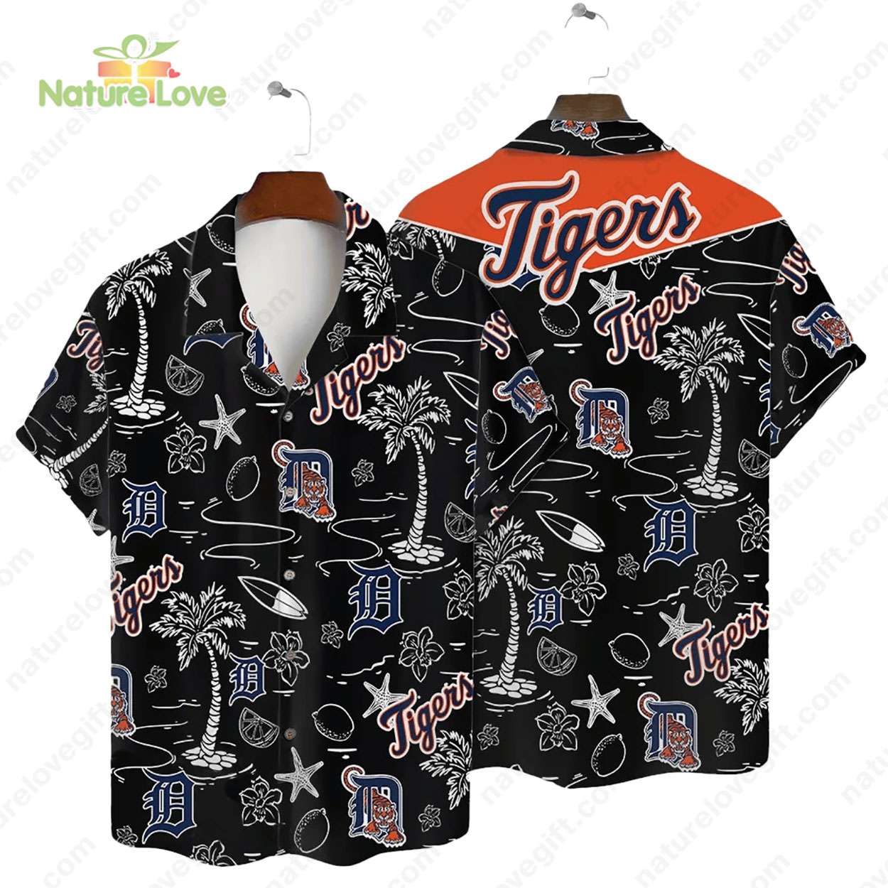 Detroit Tigers Tropical Palms MLB Black Hawaiian Shirt