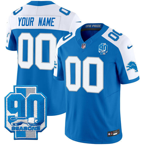 Detroit Lions Active Player Custom Blue White 2025 F.U.S.E. 90th Year Patch Limited