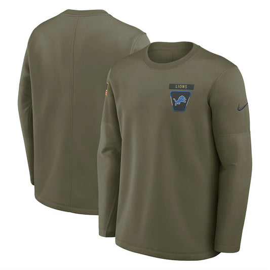 Detroit Lions Olive 2025 Salute to Service Sideline Coaches Therma-FIT Long
