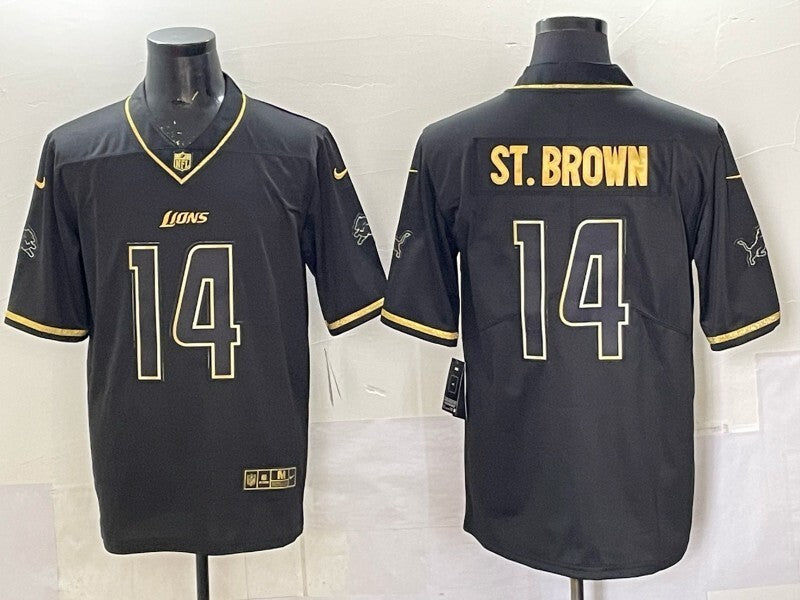 Detroit Lions #14 Amon-Ra St. Brown Black Retro Gold