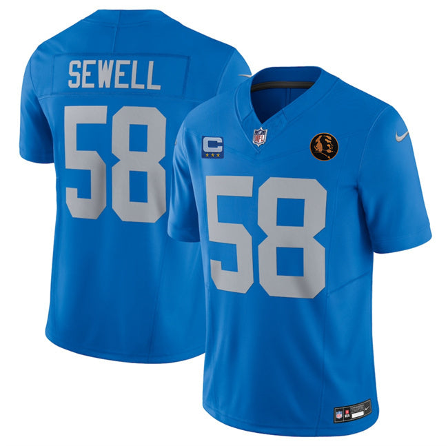 Detroit Lions #58 Penei Sewell Blue 2025 F.U.S.E. With 3 -Star C Patch And John Madden