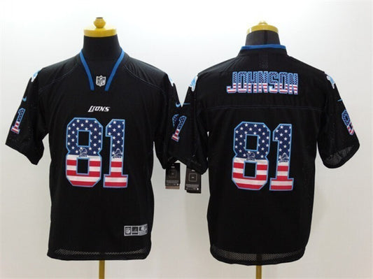 Detroit Lions #81 Calvin Johnson Black 2018 USA Flag Color Rush Limited Fashion