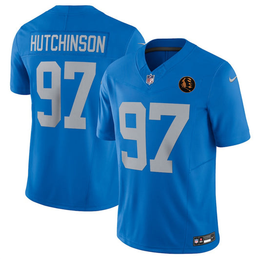 Detroit Lions #97 Aidan Hutchinson Blue 2025 F.U.S.E.With John Madden Patch