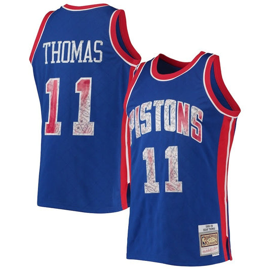 Detroit Pistons #11 Isiah Thomas Mitchell & Ness 1988-89 Hardwood Classics 75th Anniversary Diamond Swingman Jersey - Bl