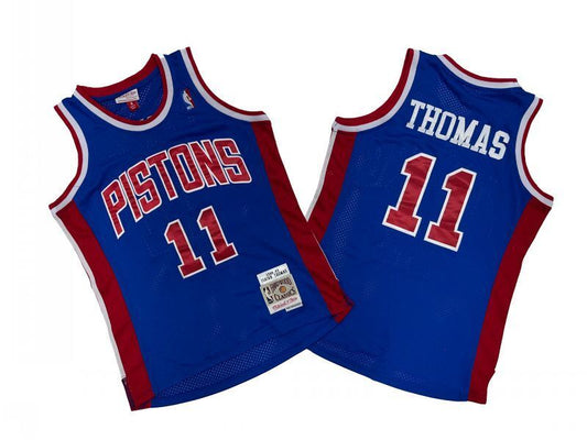Detroit Pistons #11 Isiah Thomas Pistons 11 Colorful Blue 88-89 Season Mitchell Retro Jersey Style 2