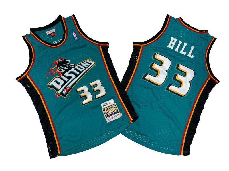 Detroit Pistons #33 Grant Hill Pistons 33 # Green 98-99 Season Mitchell Retro Jersey --. Hill Style 1