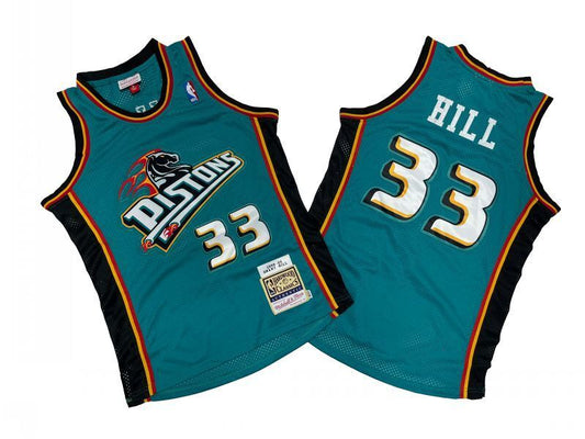 Detroit Pistons #33 Grant Hill Pistons 33 # Green 98-99 Season Mitchell Retro Jersey --. Hill Style 2