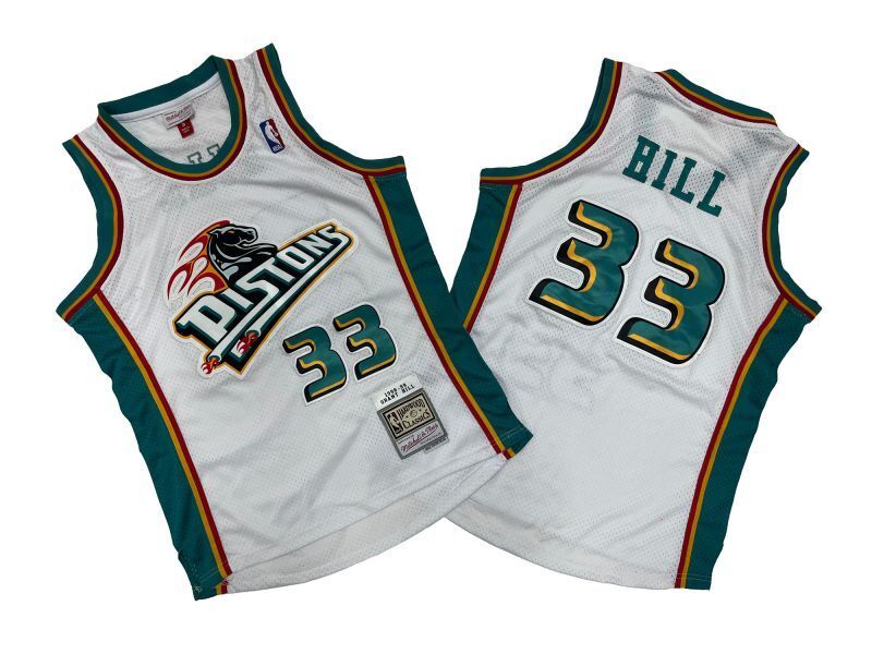 Detroit Pistons #33 Grant Hill Pistons 33 # White 98-9 Season Mitchell Retro Jersey --. Hill Style 1