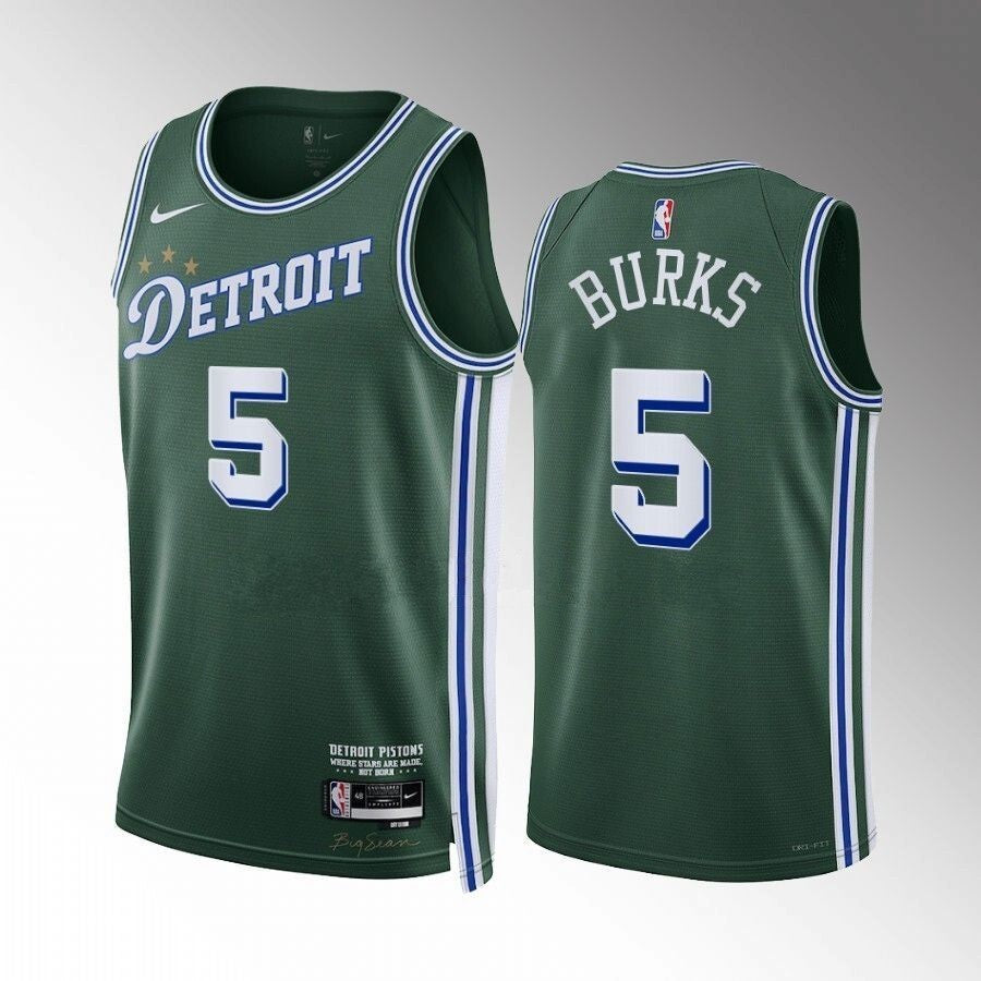 Detroit Pistons #5 Alec Burks 2022-23-city-edition-green-jersey