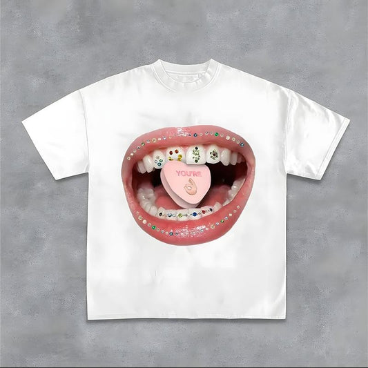 Diamond Grillz Pills Graphic Tee Oversized Y2k Streetwear T-Shirt Graphic Tee for Men Women