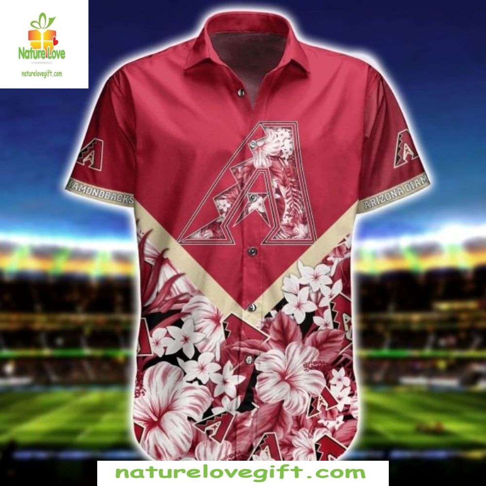 MLB Diamondbacks Hawaiian Shirt Floral Stripe Baseball Aloha Apparel