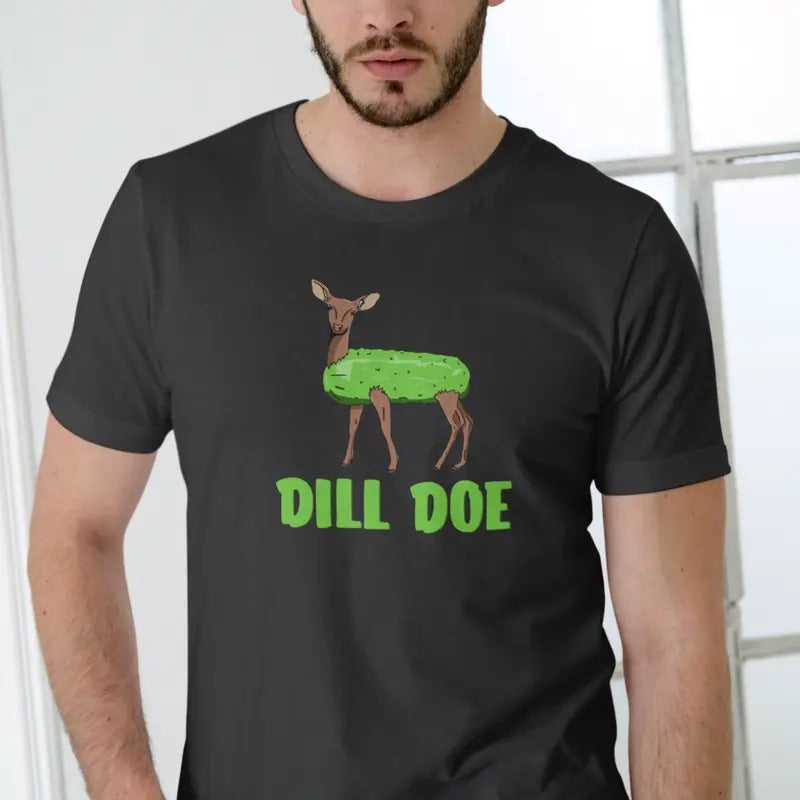 Dill Doe Deer T-Shirt - Funny Unisex Cotton T-Shirt with Green Text and Deer Design Hoodie, Sweatshirt | InkThreadWorks.com