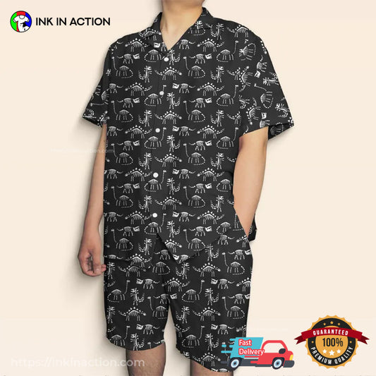 Dinosaur Skeleton Black Hawaiian Shirt