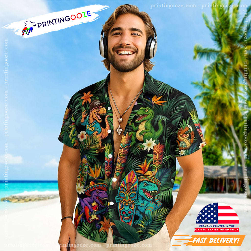 Dinosaur Summer Beach Hawaiian Shirts