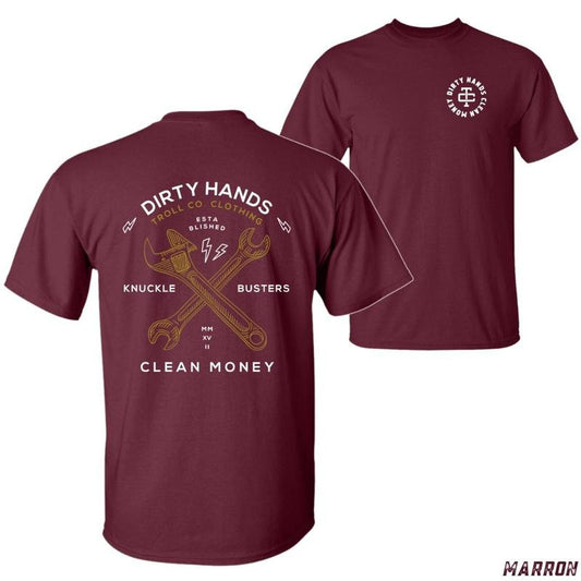 Dirty Hands T-shirt - Clean Money Graphic Tee, Mechanic Design with Wrenches and Knuckle Busters