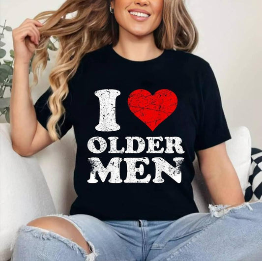 Distressed I Heart Older Men I Love Older Men T-Shirt | Cotton 100%, Crewneck, Top Womenswear Hoodie, Sweatshirt