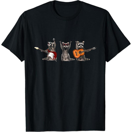 Distressed Racc And Roll 'Rock Raccoon Guitar Music Player T-Shirt made in us Hoodie, Sweatshirt | InkThreadWorks.com