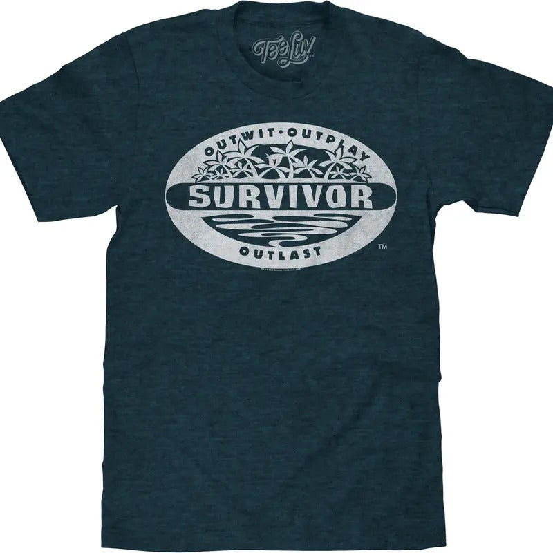 Distressed Survivor TV Show Logo T-Shirt - Denim Black Heather Hoodie, Sweatshirt | InkThreadWorks.com