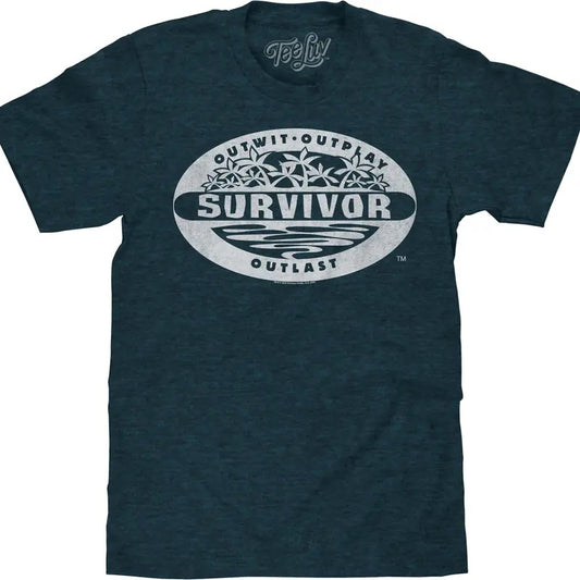 Distressed Survivor TV Show Logo T-Shirt - Denim Black Heather Hoodie, Sweatshirt | InkThreadWorks.com