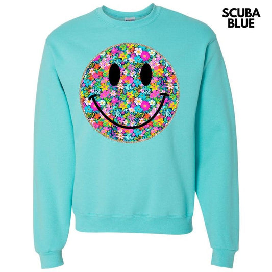 Ditzy Floral Happy Face Sweatshirt 'NLB' T-Shirts, Hoodie | InkThreadWorks.com