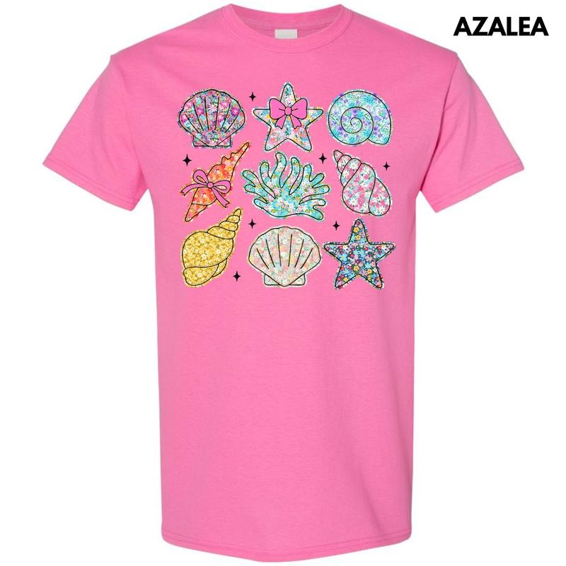 Ditzy Seashell Collage Gildan Short Sleeve T-Shirt 'NLB' Hoodie, Sweatshirt | InkThreadWorks.com