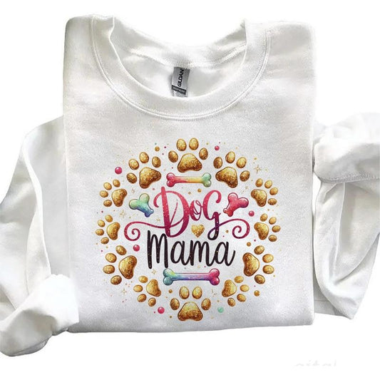 Dog Mama Puppy T-Shirt Sweatshirt Gold Paw Glitter Bone Dog Lover Hoodie Sweatshirt Cotton Womenswear | InkThreadWorks.com