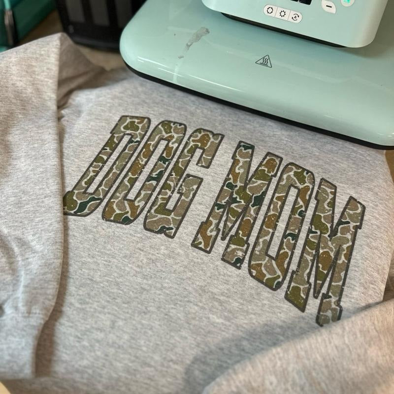 Dog Mom Camo Oversized Print Crewneck Sweatshirt T-Shirts, Hoodie | InkThreadWorks.com